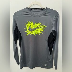 Nike Pro Combat Boy's Dri-Fit Long Sleeve Shirt With Neon Graphic,‎ Size XL